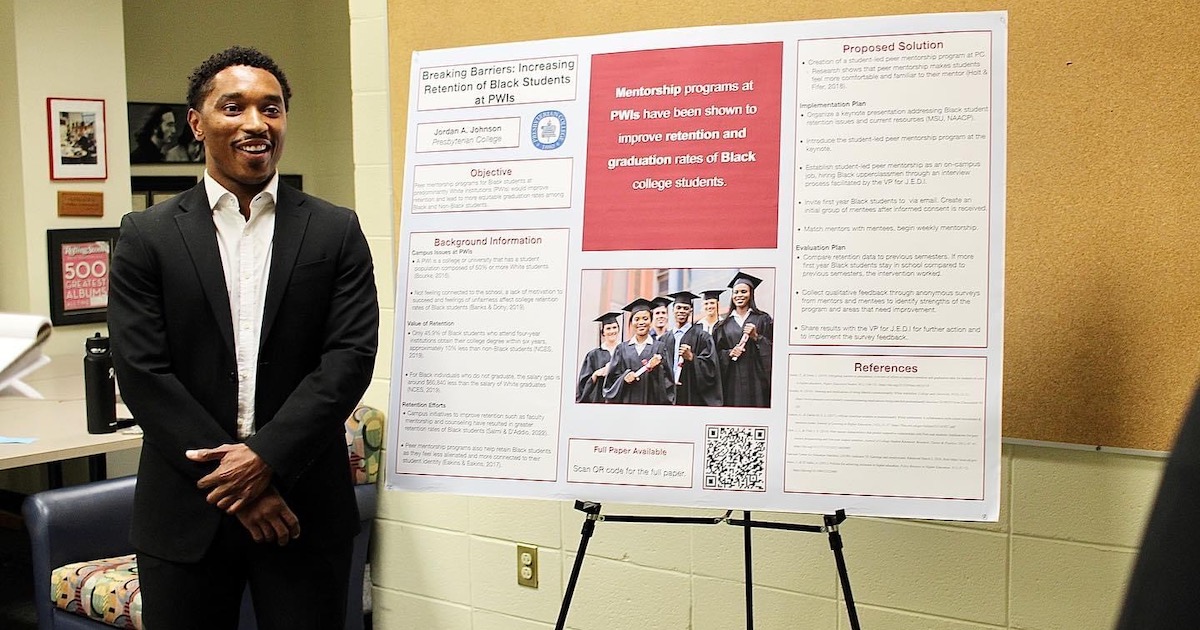 Jordan Johnson presents his research at Presbyterian College's 2024 Honors Day Symposium.