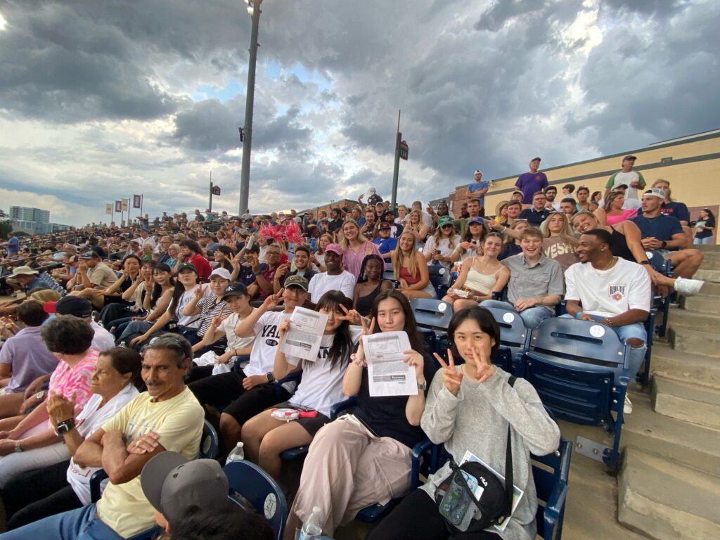Students in stadium for Greenville Drive Baseball