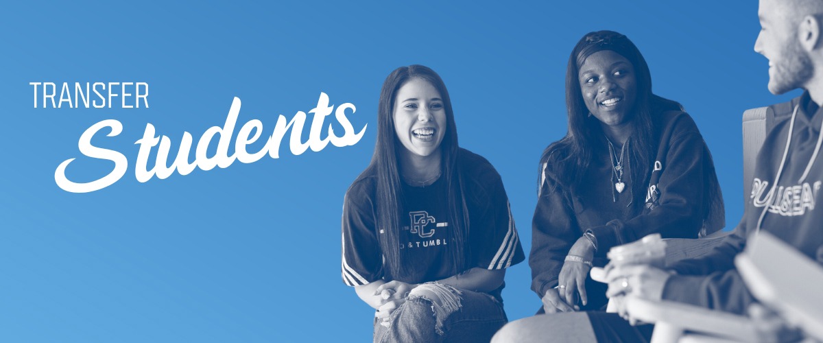 Transfer Students header, image of 3 students sitting