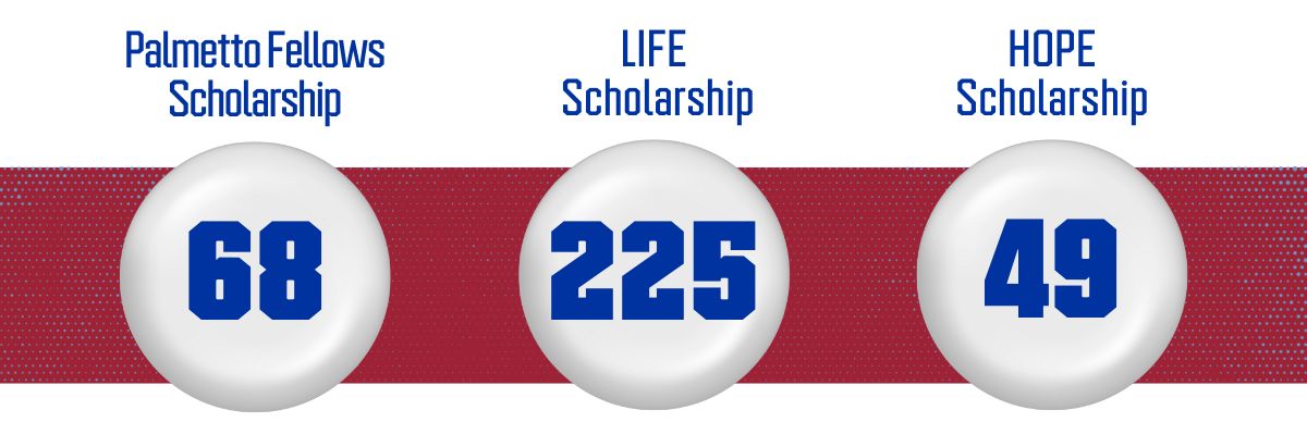 68 Palmetto Fellows Scholarship, 225 LIFE Scholarships, 49 HOPE Scholarships