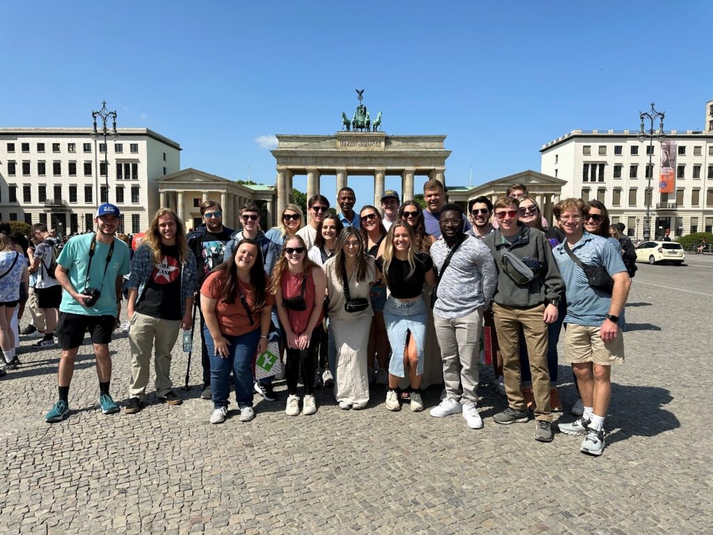 Group photo of 23 students in Europe, maymester