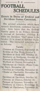 Football Schedule from The Blue Stocking, Sept. 26, 1925