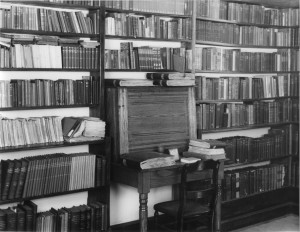 The desk of William Plumer Jacobs was formerly housed in the campus library in Smith Administration building between 1942 and 1974