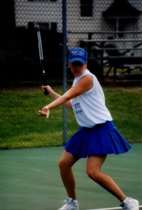 Kimberly Hampton on the tennis courts at Presbyterian College