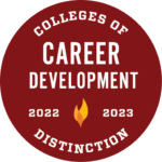 Badge that signifies Presbyterian College is recognized as a college of distinction in Career Development for the 2022-23 year.