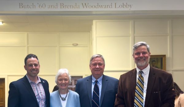 President vandenBerg with the Woodward family during the opening of the Butch and Brenda Woodward lobby