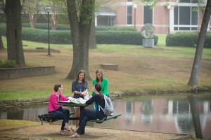Girls picnic on campus