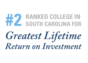#2 Ranked College in South Carolina for Greatest Lifetime Return on Investment.