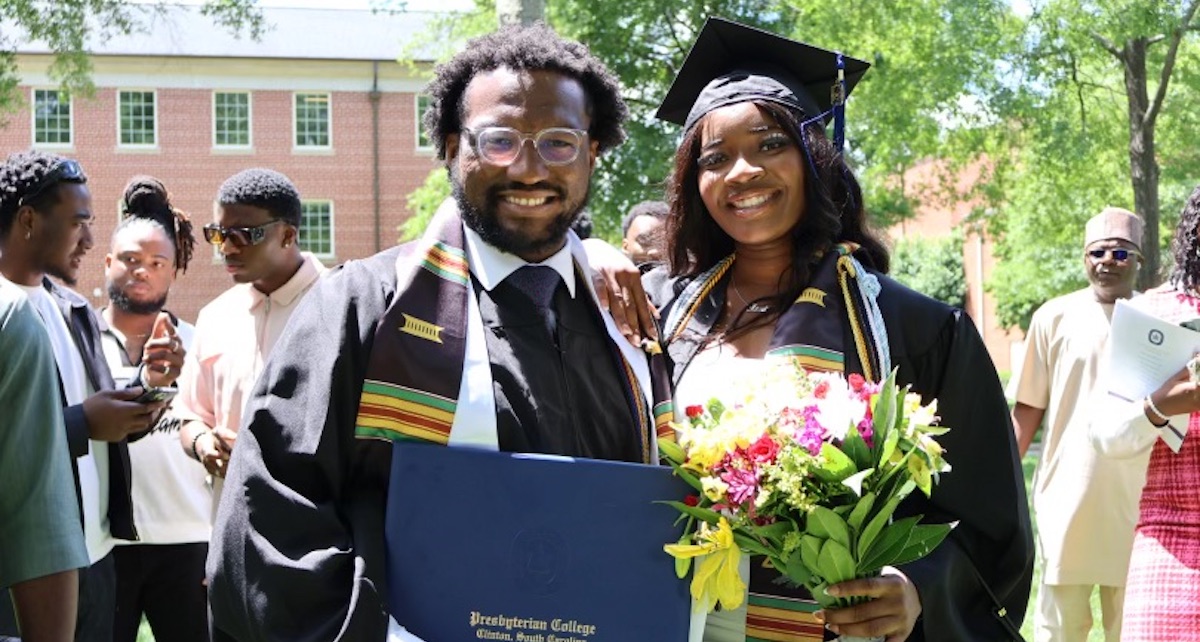 A pair of Presbyterian College graduates following the 141st commencement on May 11.