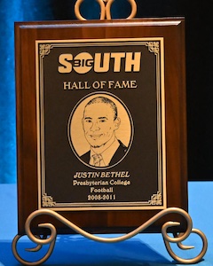 Presbyterian College alumnus Justin Bethel '12 is first Blue Hose inducted into the Big South Hall of Fame.