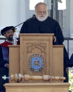 Mark Anderson, the Marianne and E.G. Lassiter Professor of Art, spoke during commencement as he ends 35 years of service to Presbyterian College.