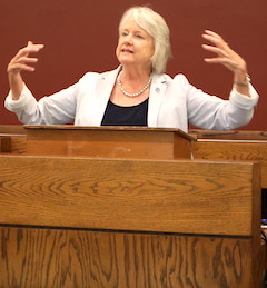 Presbyterian College president Dr. Anita Gustafson delivers the keynote address at the 2024 Summer Research Symposium.