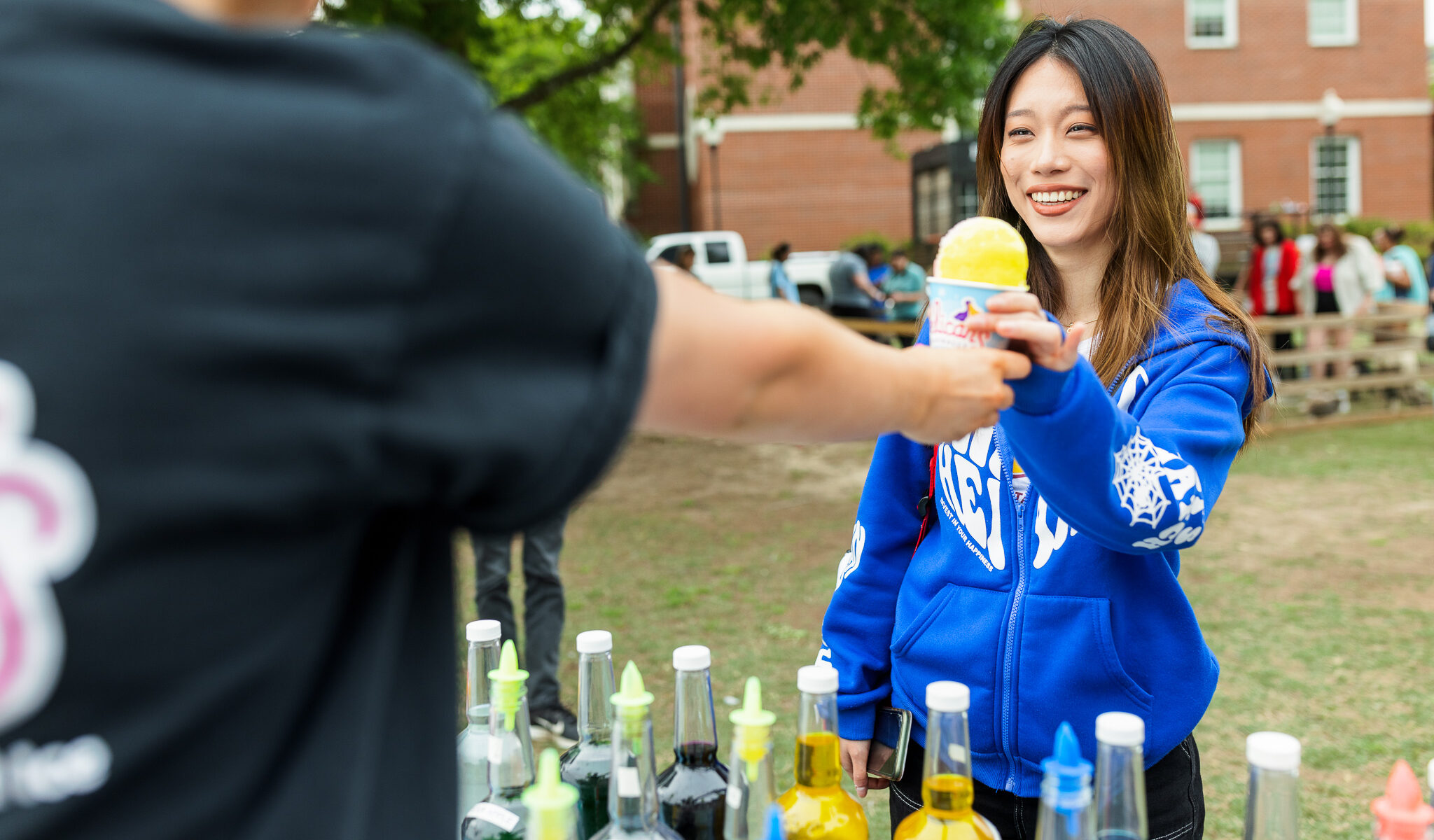 Student with snow cone at Presbyterian College.