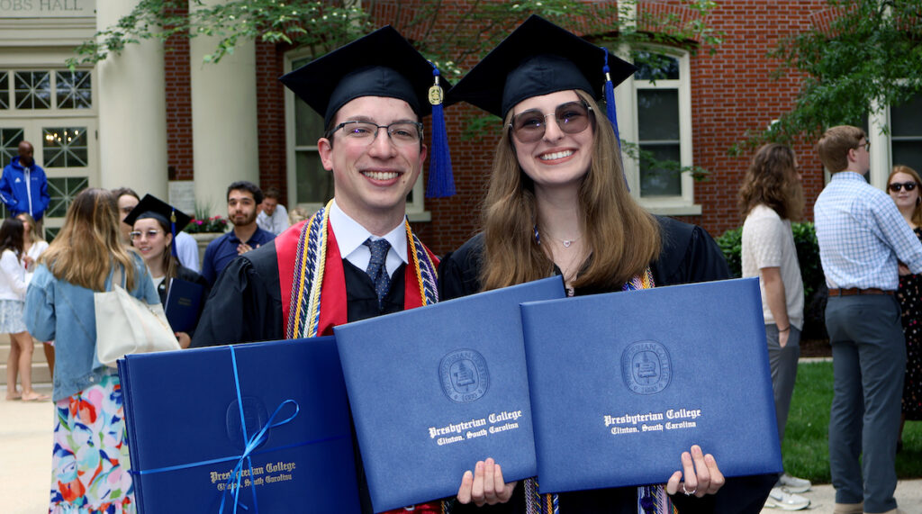 Presbyterian College graduates Jacob Clerc and Lauren Driggers were wed after graduation and are both pursuing their doctorates at Vanderbilt University.