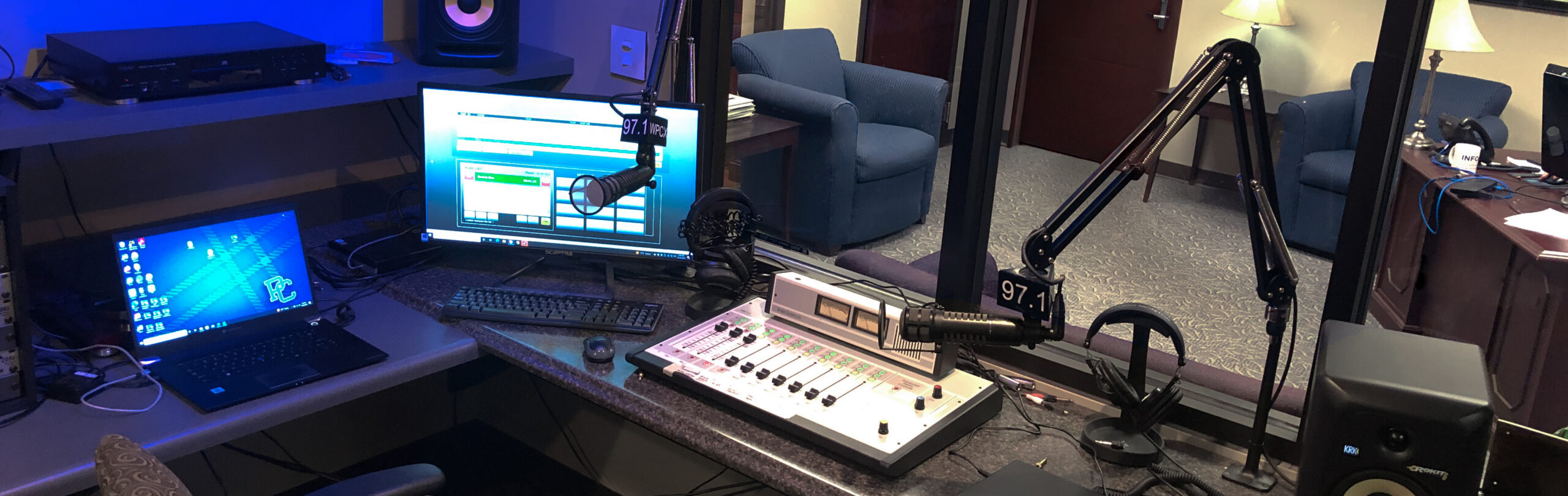 Presbyterian College's radio station WPCX desk of equipment