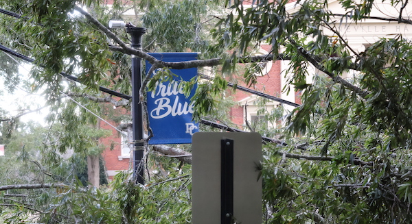 A scene from the aftermath of Hurricane Helene in 2024 on the Presbyterian College campus.