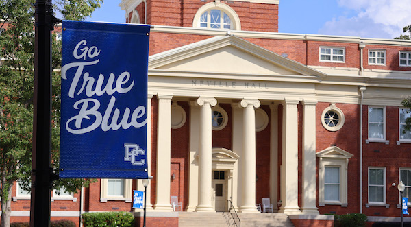 Presbyterian College's Neville Hall a year after Hurricane Helene.