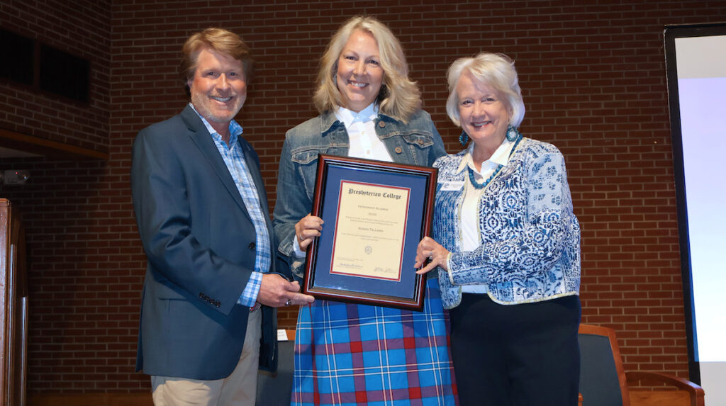 Honorary Alumna Susan Tallman with Jeffrey Smith '92 and PC president Dr. Anita Gustafson.