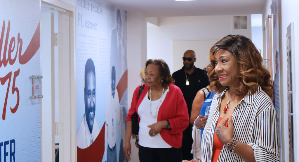 Family and friends of the late Dooley Miller '75 gather at the dedication of the Marion "Dooley" Miller '75 Expansive Excellence Center in Reynolds Hall at Presbyterian College.