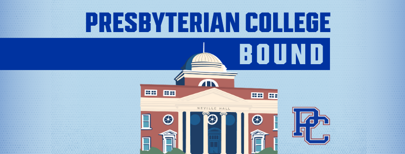 Facebook Banner graphic - illustration of a campus building, Neville, along with text saying "Presbyterian College Bound"
