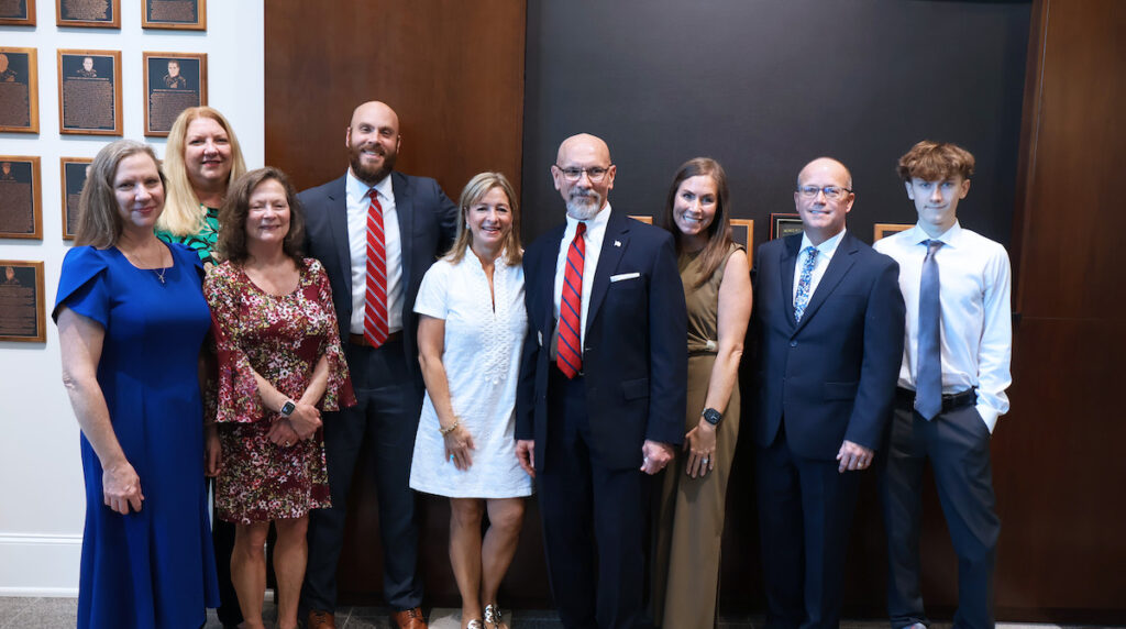 Retired Army colonel Grant C. Jaquith with members of his family following his induction into the Presbyterian College ROTC Hall of Fame.