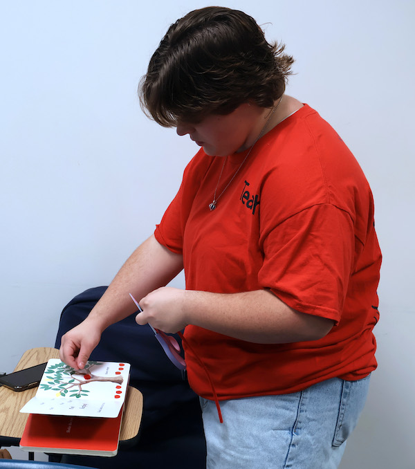 A special education major at Presbyterian College works on a book for local students with exceptional needs.