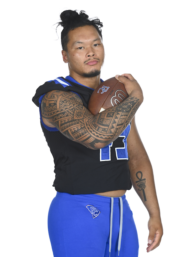 Jason Briones, a linebacker for a 10-2 Blue Hose football team.