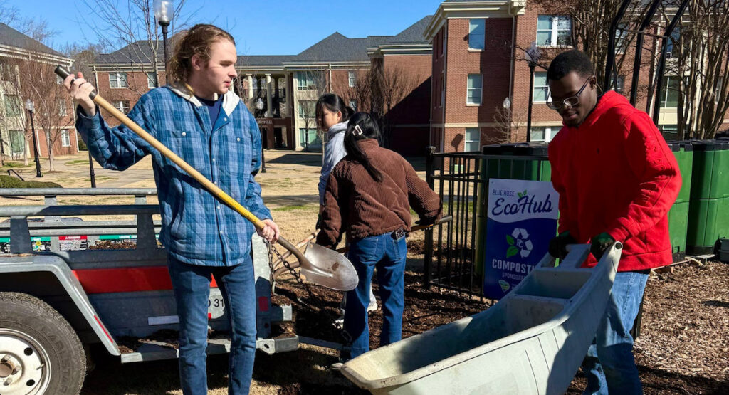 Students volunteering at the EcoHub at Presbyterian College on MLK Day.