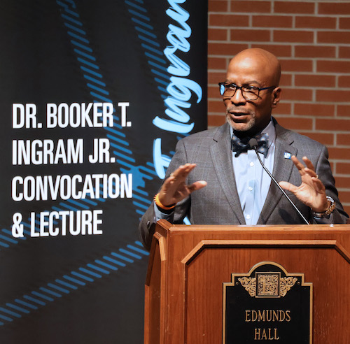 Darrin Goss Sr. speaking at Presbyterian College's annual Dr. Booker T. Ingram Jr. Convocation and Lecture