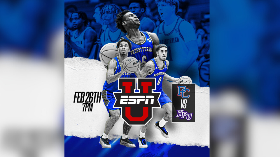 Graphic about Presbyterian's Men's Basketball game against High Point on February 26, 2026 at 7pm in the Templeton Center at Presbyterian College.