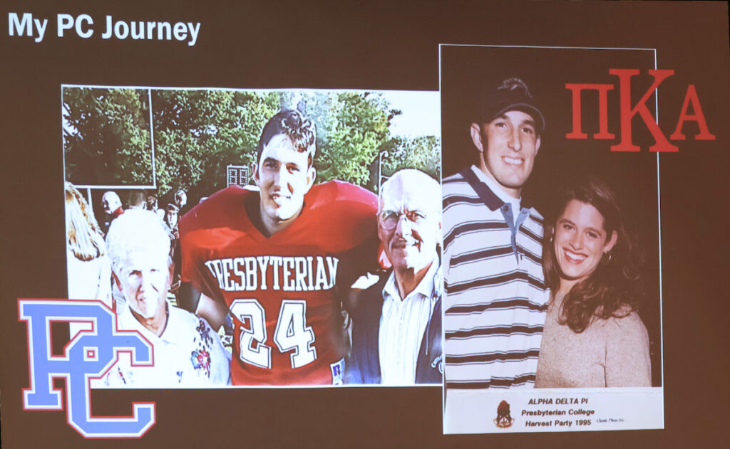 A slide highlighting Matt Navarro's journey as a student at Presbyterian College.
