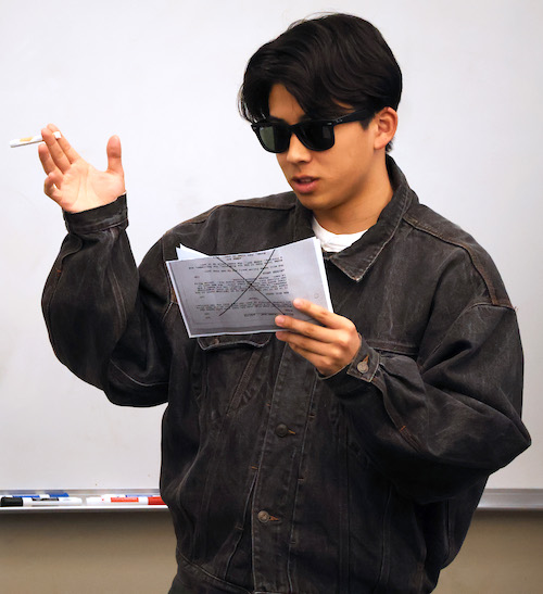 A first year college student from Japan re-enact a scene from Steel Magnolias to practice his English-speaking skills at Presbyterian College's Winter Intensive English Program.