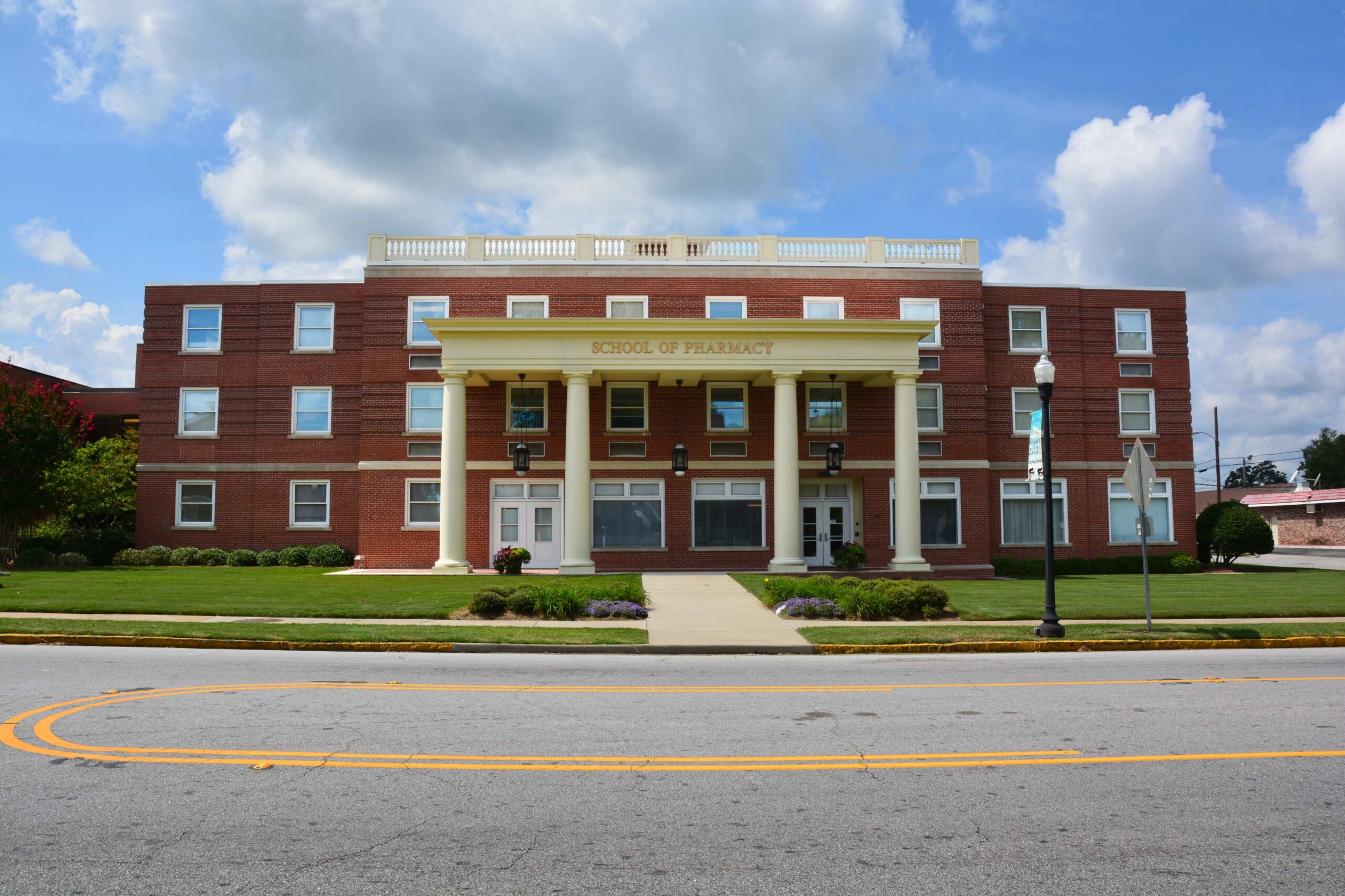 A view of the front of the pharmacy school.