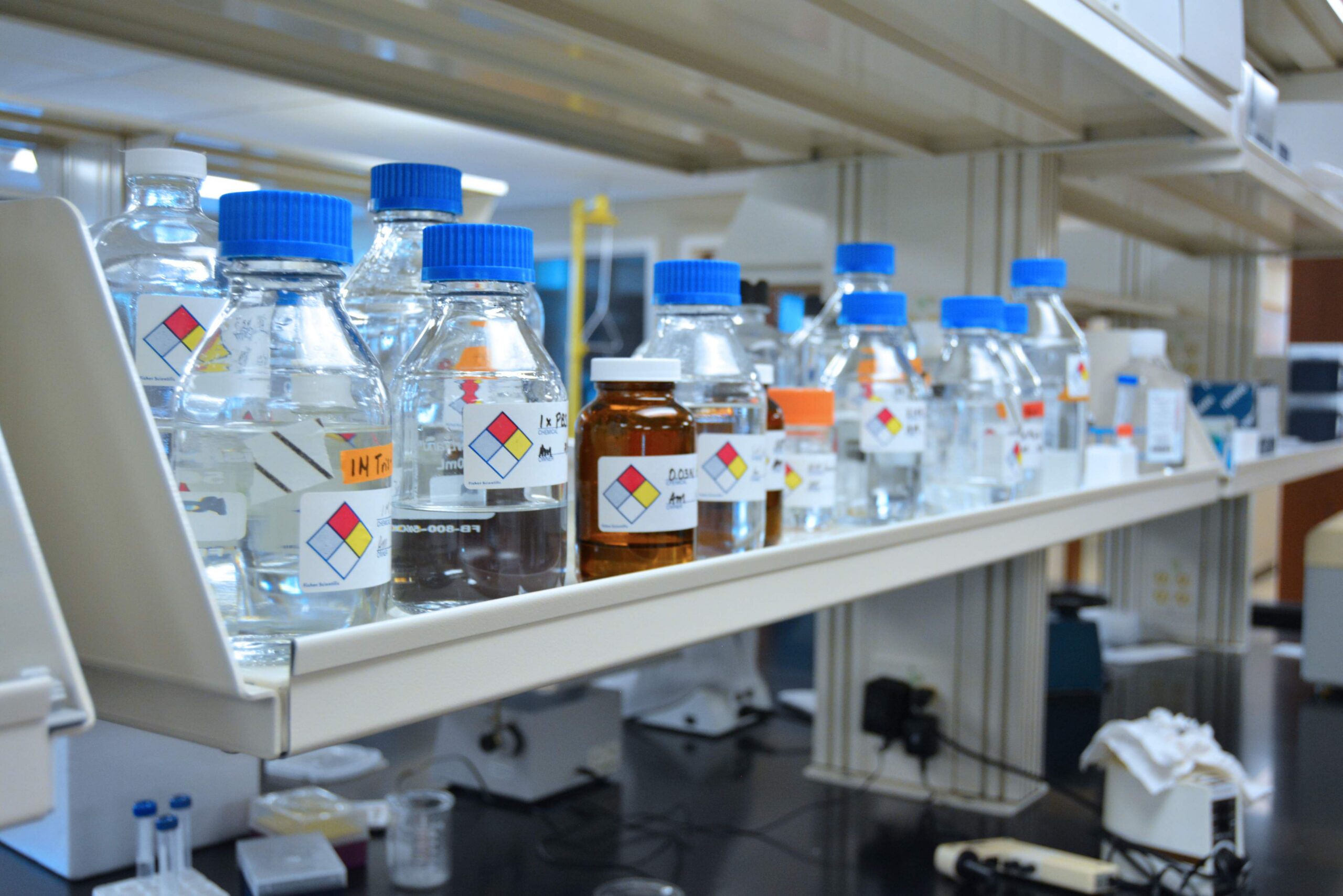 Medicine in a pharmacy lab room.