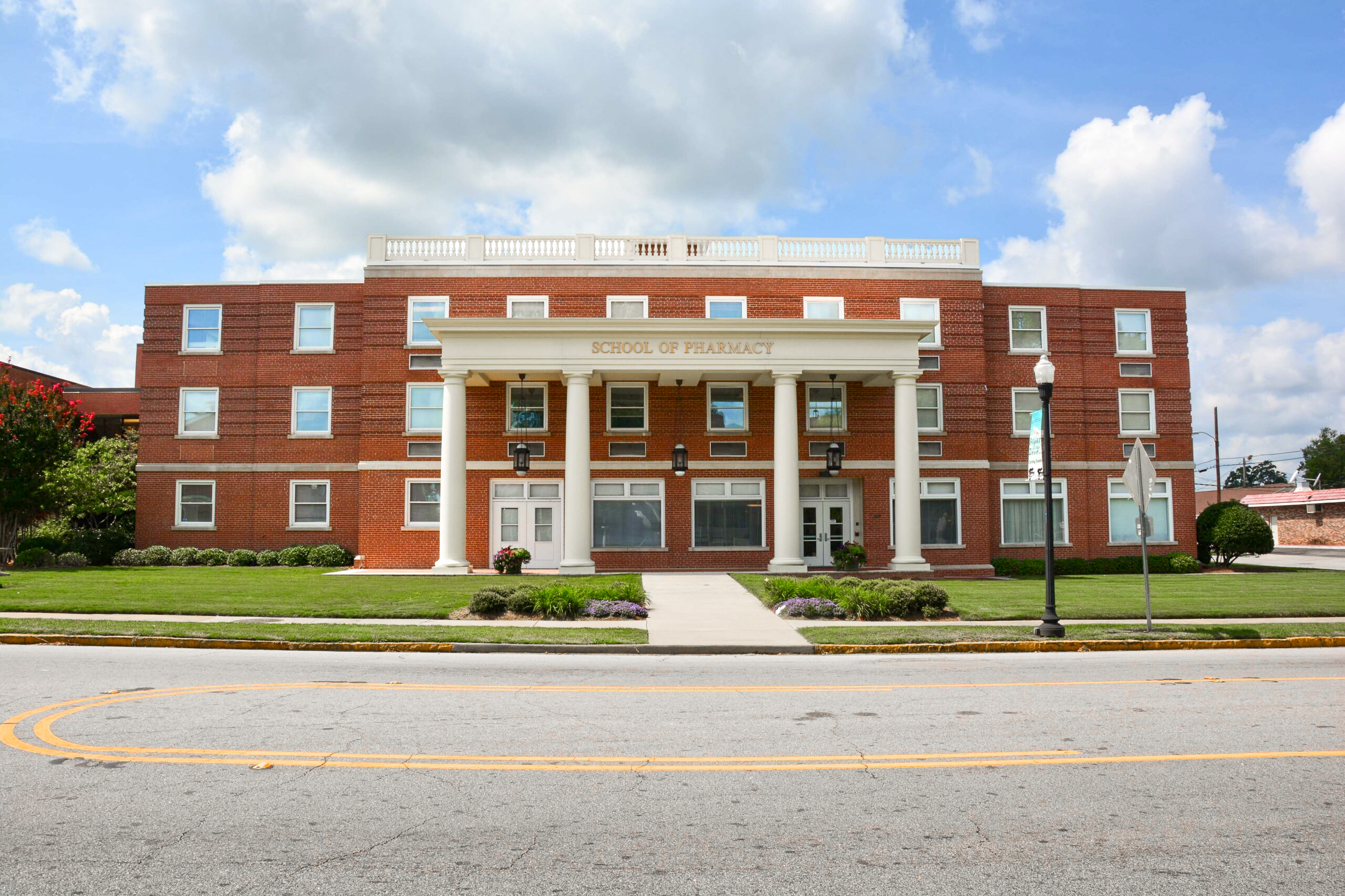 A view of the front of the pharmacy school.