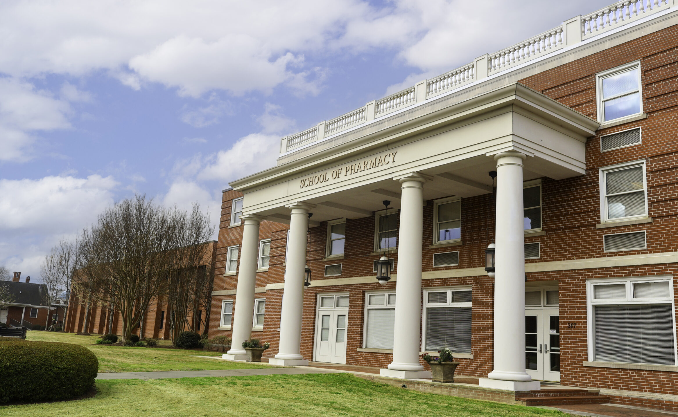 A view of the front of the pharmacy school.