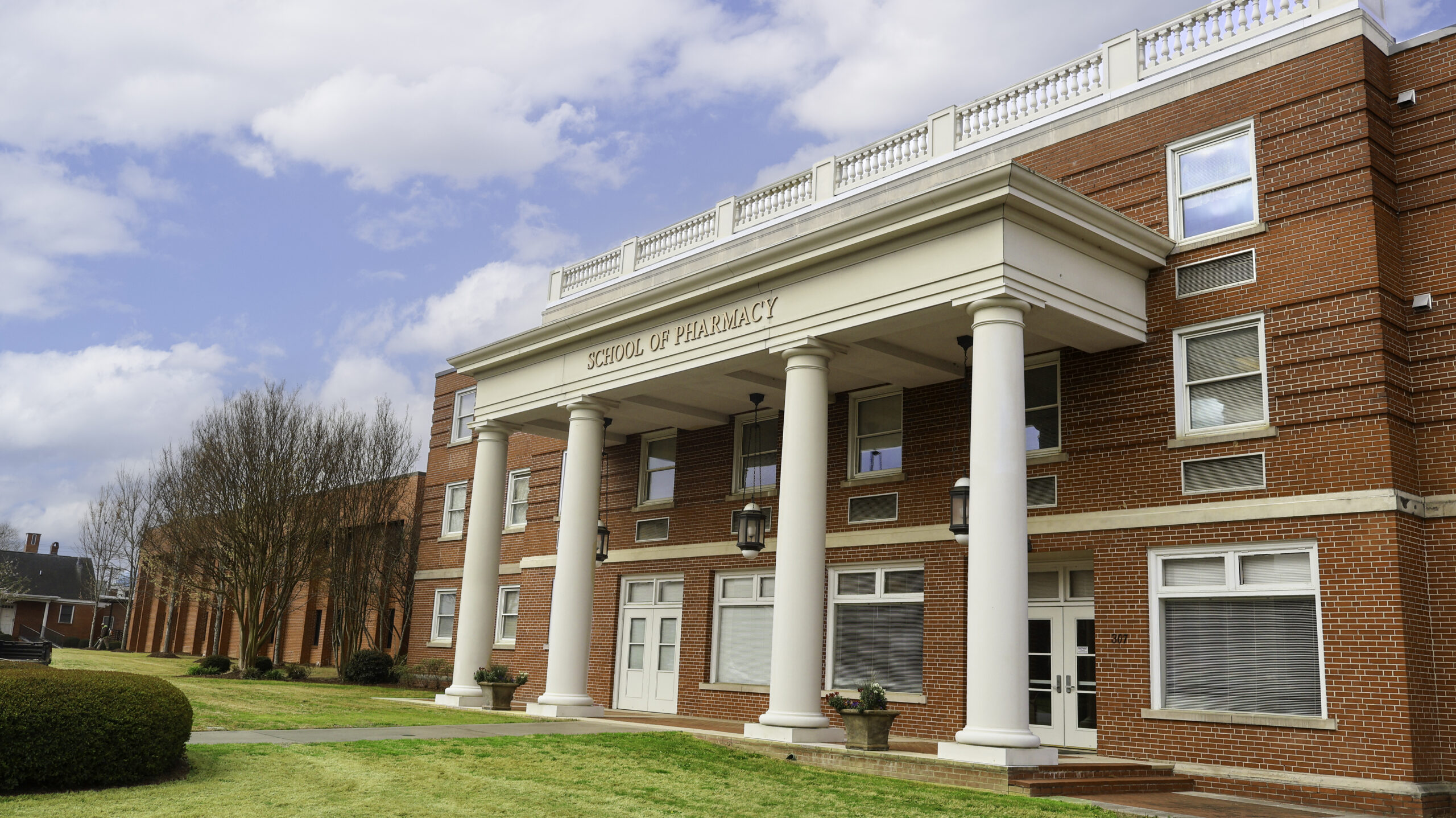 A view of the front of the pharmacy school.