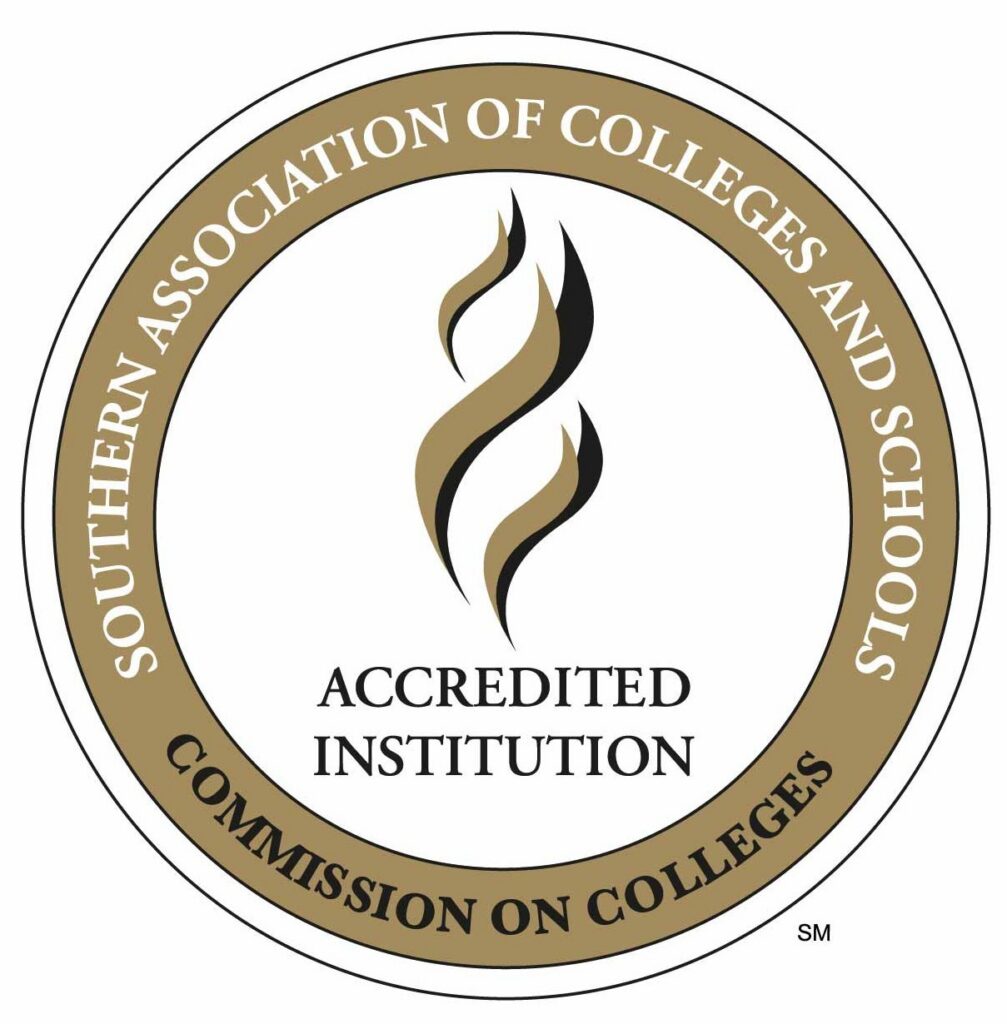 Logo stamp of an accredited institution from Southern Association of Colleges and Schools Commission on Colleges (SACSCOC).