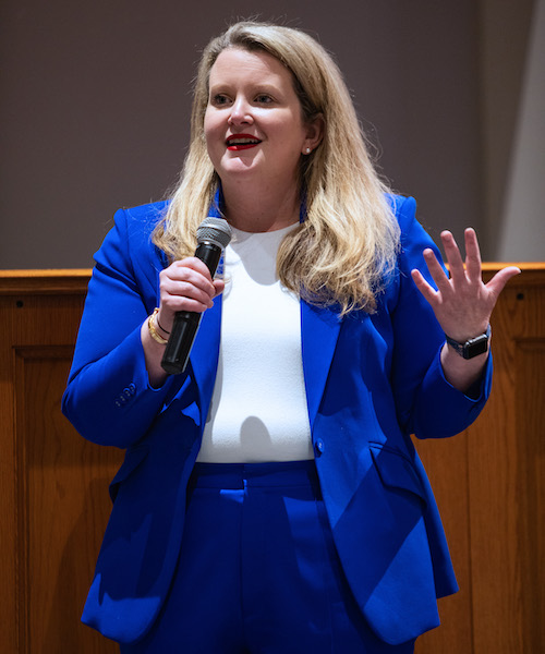 Presbyterian College alumna Whitney Harrison '07 addresses crowd at special session of the Supreme Court of South Carolina held at PC.