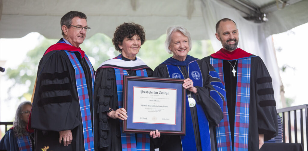 The Very Rev. Sally Foster-Fulton, former moderator of the Church of Scotland, receives her honorary Doctor of Divinity degree from her alma mater and liberal arts school, Presbyterian College.