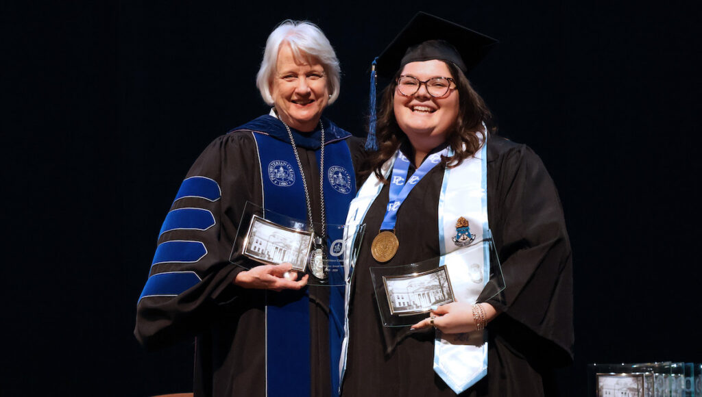 Presbyterian College senior Hallie Cohen with college president Dr. Anita Gustafson as she's presented the department awards as Outstanding Senior in Psychology and Public Health.