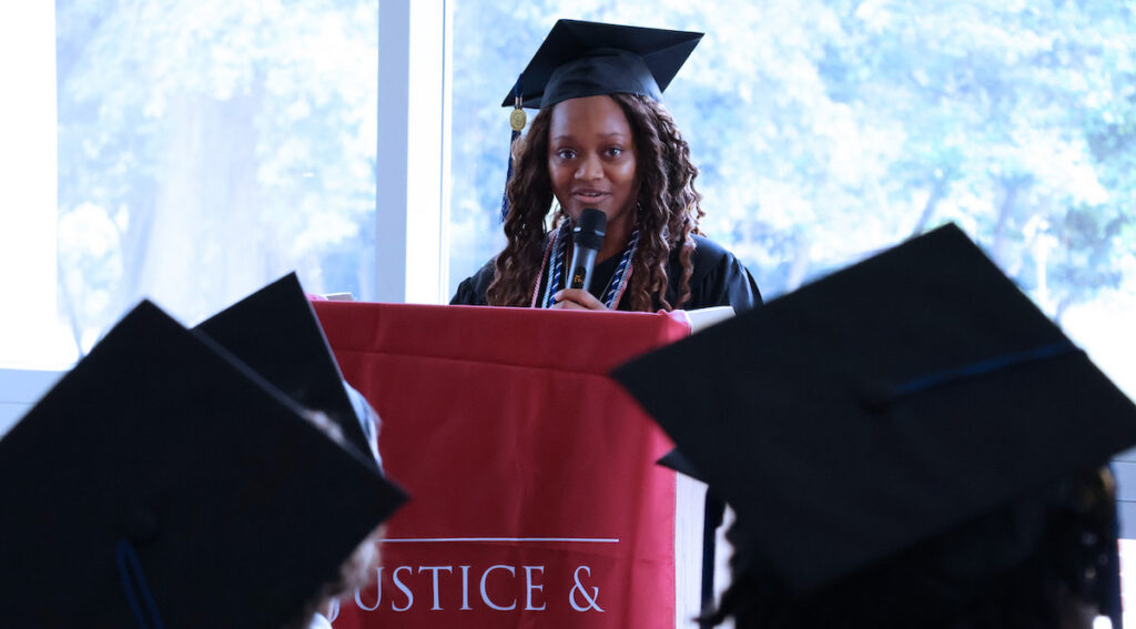 PC senior Autumn Channer reflects on her journey of perseverance and resilience during the 2026 Mosaic Ceremony.