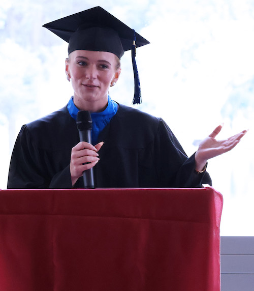 PC senior Hayden Blalock reflects on her journey of perseverance and resilience during the 2026 Mosaic Ceremony.
