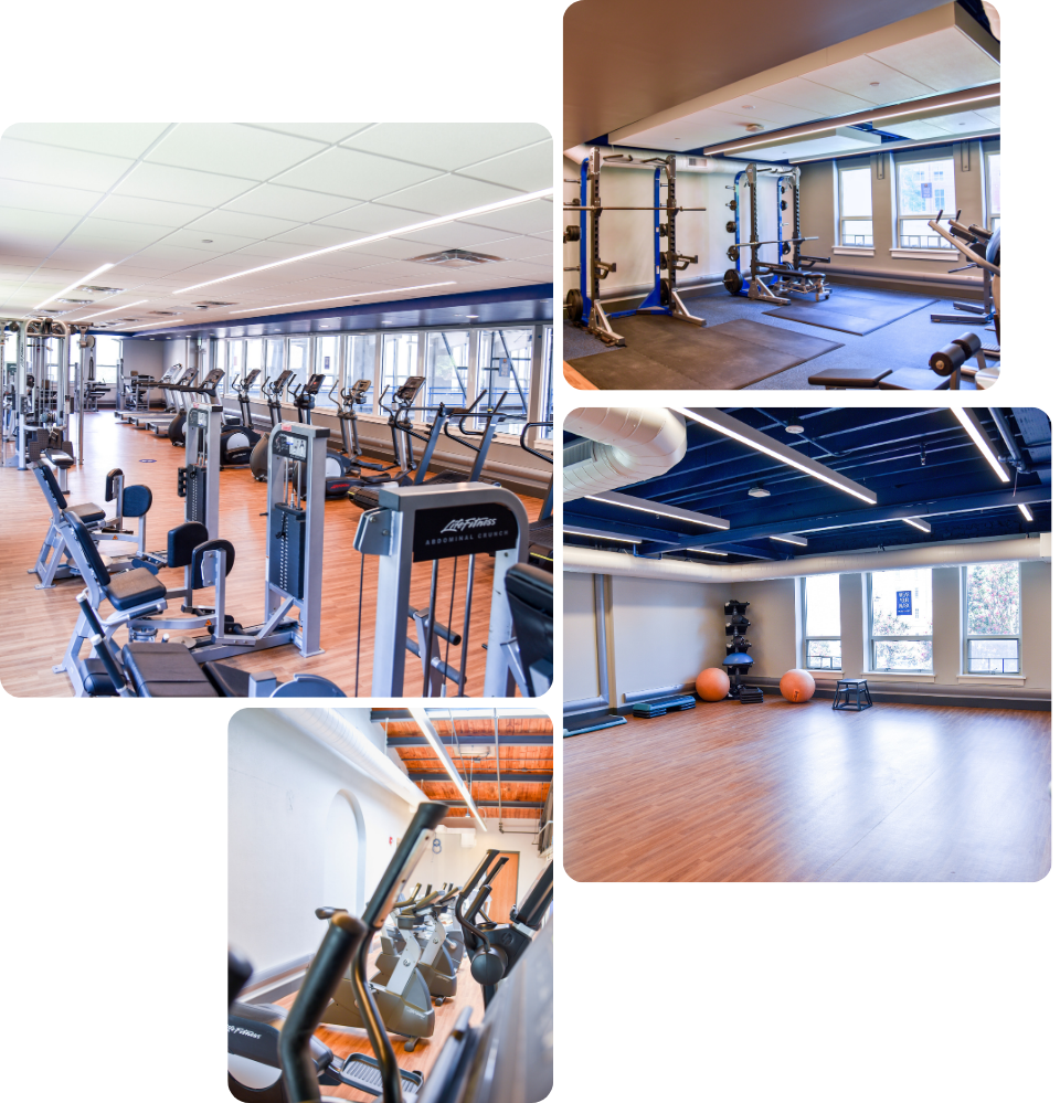 Collage of photos displaying the Springs Fitness Center.