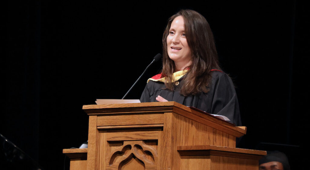 The Hon. Kelly Byers '07, a member of Travelers Rest City Council and deputy executive director of Trees Upstate delivered an inspiring convocation address at PC's formal opening of the 147th academic year.