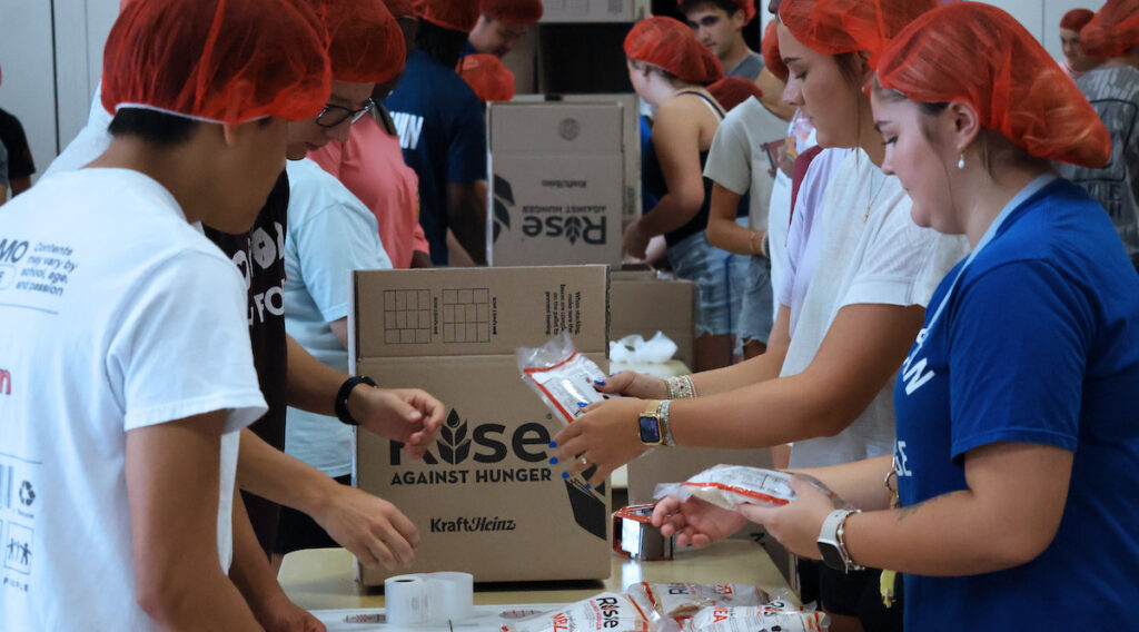 Presbyterian College students joined forces with First Presbyterian Church in Clinton to pack thousands of meals for Rise Against Hunger, an international hunger relief organization.