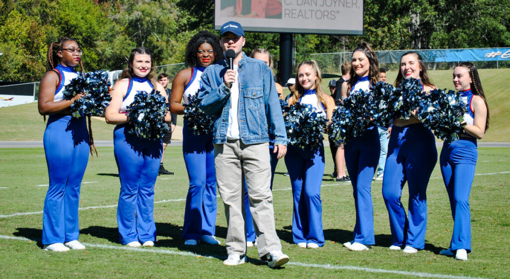PC alumnus Landon Norizsan '24 developing his media talents as a Russell Intern for the Blue Hose Athletics Department.