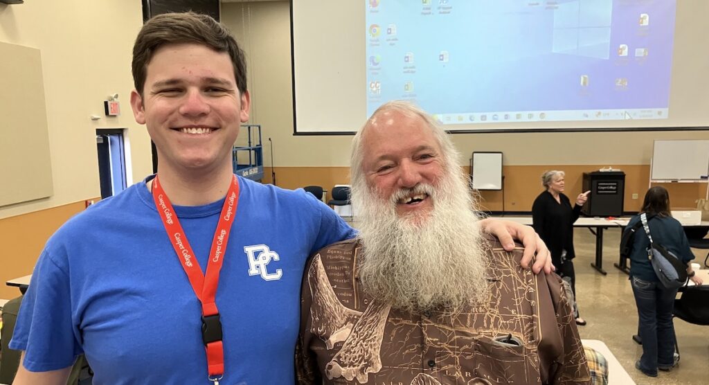 Jeremiah Stichnoth '28 with retired geologist Dr. Kent Sundell at the Tate Museum Conference in Casper, Wyo.